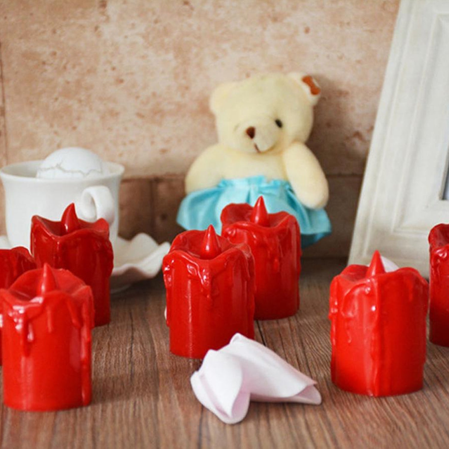 Set of flameless candles with a melted look. Set of flameless candles with a melted look.